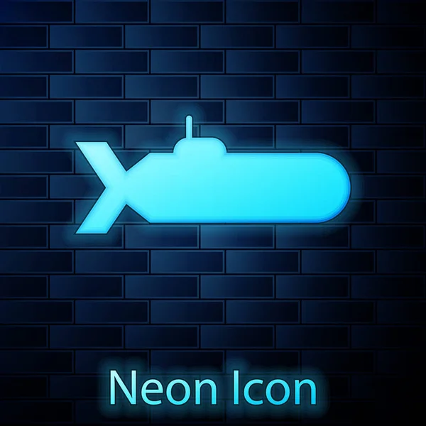 Glödande Neon Ubåt Ikon Isolerad Tegel Vägg Bakgrund Militärt Skepp — Stock vektor