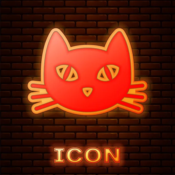 Icona Luminosa Neon Cat Isolata Sfondo Murale Mattoni Illustrazione Vettoriale — Vettoriale Stock