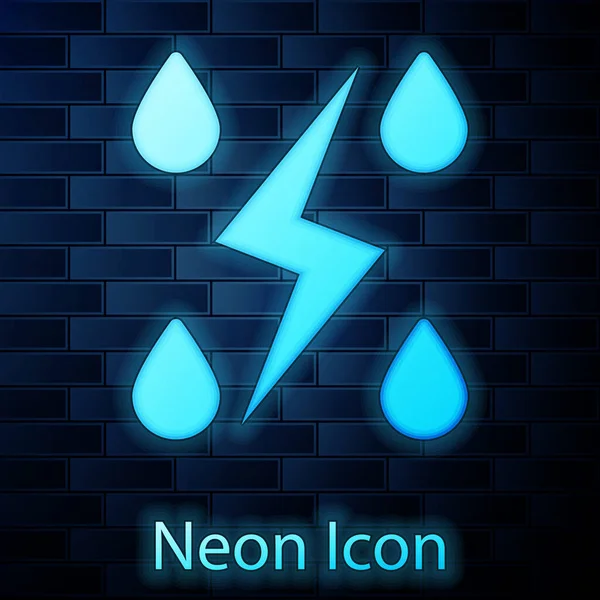 Glödande Neon Storm Ikon Isolerad Tegel Vägg Bakgrund Släpp Och — Stock vektor