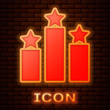 Parlayan Neon sıralama yıldız simgesi tuğla duvar arka planda izole. Yıldız derecelendirme sistemi. Favori, en iyi Rating, ödül sembolü. Vektör Illustration