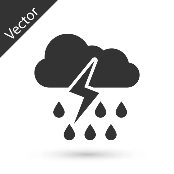 Graue Wolke Mit Regen Und Blitz Symbol Auf Weißem Hintergrund — Stockvektor