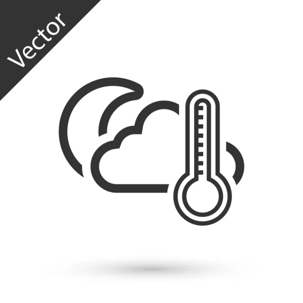 Graues Thermometer Und Wolke Mit Mondsymbol Auf Weißem Hintergrund Vektorillustration — Stockvektor