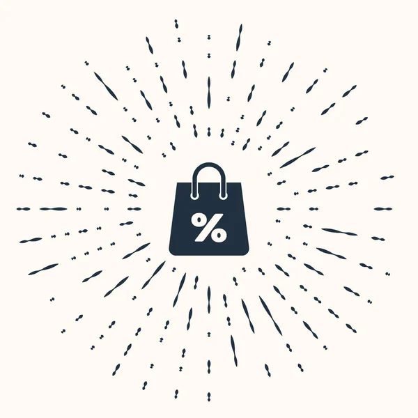 Graue Einkaufstasche Mit Aufschrift Prozent Rabatt Symbol Isoliert Auf Beigem — Stockvektor