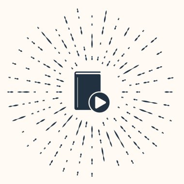 Gri Ses kitabı simgesi bej arka planda izole edildi. Oynat ve kaydet. Ses rehberi işareti. Çevrimiçi öğrenme kavramı. Soyut çember rastgele noktalar. Vektör İllüstrasyonu