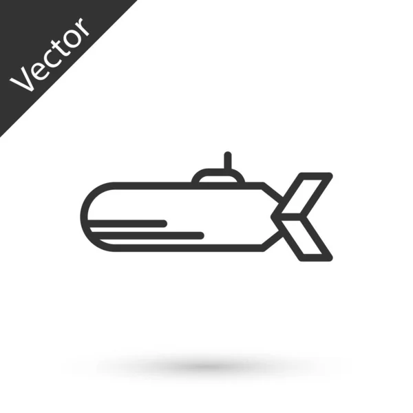 Grey Submarine Icon Isolated White Background Military Ship Vector Illustration — Stock Vector