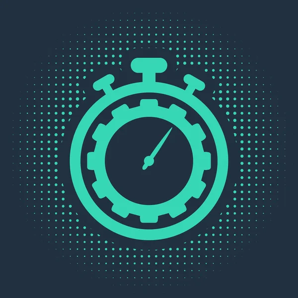 Green Time Management Icoon Geïsoleerd Blauwe Achtergrond Klok Versnellingsbak Productiviteitssymbool — Stockvector