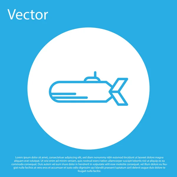 Ícone Azul Submarino Isolado Fundo Azul Navio Militar Botão Círculo — Vetor de Stock