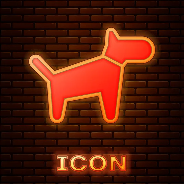 Светящийся Неоновый Значок Собаки Изолирован Фоне Кирпичной Стены Векторная Миграция — стоковый вектор