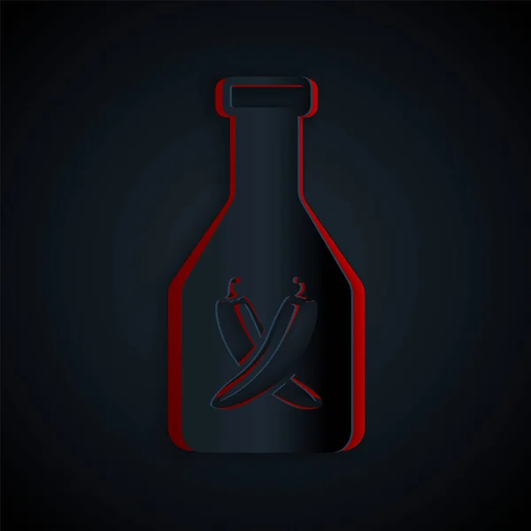 Corte Papel Icono Botella Ketchup Aislado Sobre Fondo Negro Signo — Vector de stock