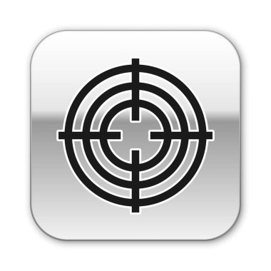 Siyah hedef sporu beyaz arka planda izole edilmiş ikon çekimi için. Atış mesafesi ya da atış mesafesi için sayıları olan temiz bir hedef. Gümüş kare düğme. Vektör İllüstrasyonu