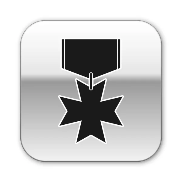 Ikon medali hitam militer terisolasi di latar belakang putih. Tanda Angkatan Darat. Tombol persegi perak. Ilustrasi Vektor - Stok Vektor