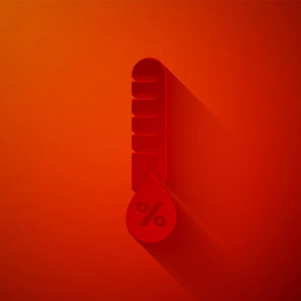 Corte de papel Icono de humedad aislado sobre fondo rojo. Clima y meteorología, símbolo del termómetro. Estilo de arte de papel. Ilustración vectorial — Vector de stock