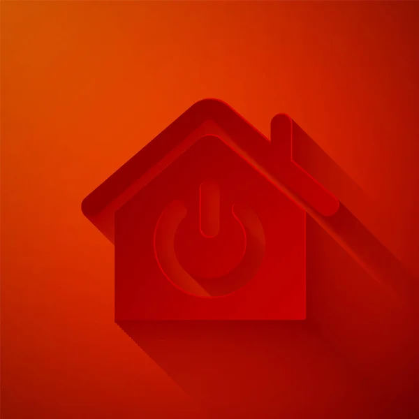 Corte de papel Icono de casa inteligente aislado sobre fondo rojo. Control remoto. Estilo de arte de papel. Ilustración vectorial — Vector de stock