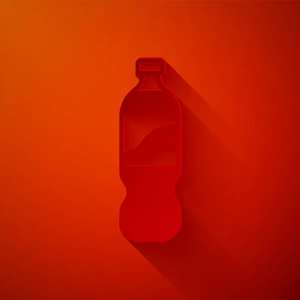Corte de papel Icono de botella de agua aislado sobre fondo rojo. Signo de bebida de soda aqua. Estilo de arte de papel. Ilustración vectorial — Archivo Imágenes Vectoriales