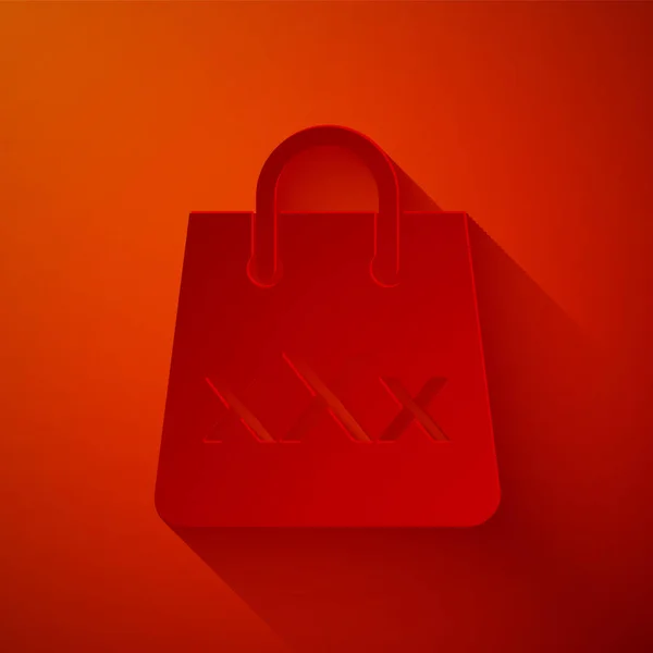 Torba na zakupy z potrójną ikoną X odizolowana na czerwonym tle. Papier w stylu sztuki. Ilustracja wektora — Wektor stockowy