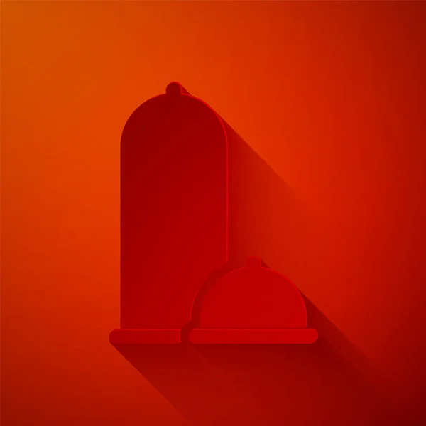 Papier wyciąć Prezerwatywy bezpieczny seks ikona izolowana na czerwonym tle. Symbol bezpiecznej miłości. Metoda antykoncepcji u mężczyzn. Papier w stylu sztuki. Ilustracja wektora — Wektor stockowy