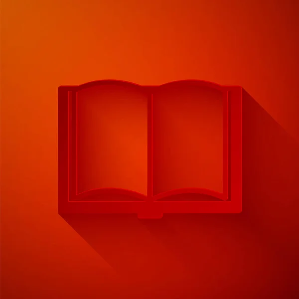Corte de papel Ícone de livro aberto isolado no fundo vermelho. Estilo de arte de papel. Ilustração vetorial — Vetor de Stock