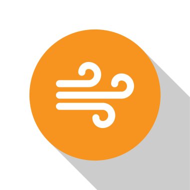 Beyaz Rüzgar simgesi beyaz arkaplanda izole edildi. Rüzgarlı bir hava. Turuncu daire düğmesi. Vektör İllüstrasyonu