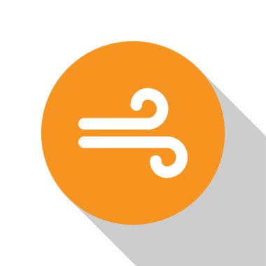 Beyaz Rüzgar simgesi beyaz arkaplanda izole edildi. Rüzgarlı bir hava. Turuncu daire düğmesi. Vektör İllüstrasyonu