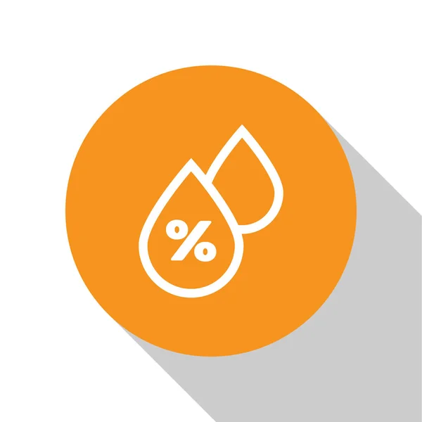 Weißwasser Tropfen Prozentsatz Symbol isoliert auf weißem Hintergrund. Feuchtigkeitsanalyse. orange Kreis-Taste. Vektorillustration — Stockvektor