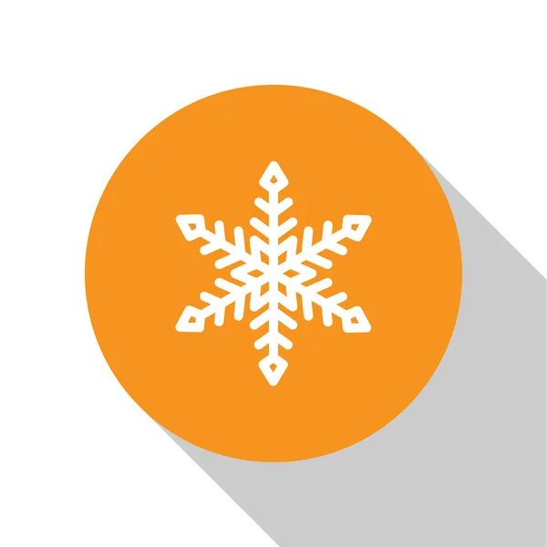 White Snowflake icon isolated on white background. Orange circle button. Vector Illustration — Stock Vector