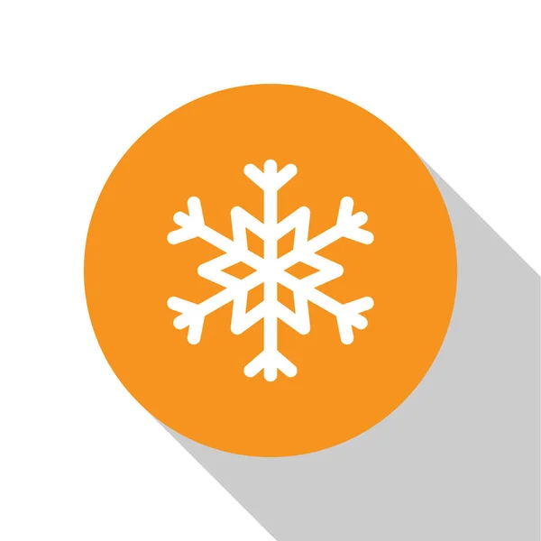 Weiße Schneeflocke Symbol isoliert auf weißem Hintergrund. orange Kreis-Taste. Vektorillustration — Stockvektor