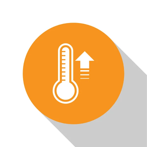 Белый метеорологический термометр, измеряющий тепло и холодную иконку на белом фоне. Термометр показывает жаркую или холодную погоду. Оранжевый круг. Векторная миграция — стоковый вектор