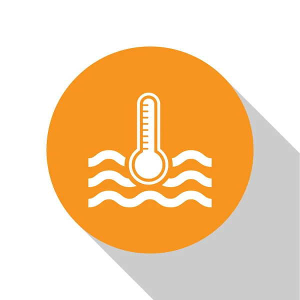 White Water thermometer measuring heat and cold icon isolated on white background. Thermometer equipment showing hot or cold weather. Orange circle button. Vector Illustration — ストックベクタ