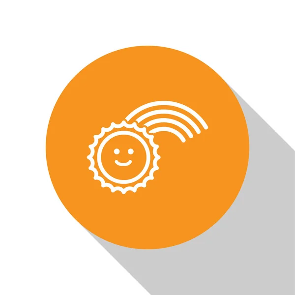 White Rainbow with sun icon isolated on white background. Orange circle button. Vector Illustration — ストックベクタ