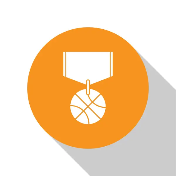 White Basketball medal with ribbon icon isolated on white background. Orange circle button. Vector Illustration — Stock Vector