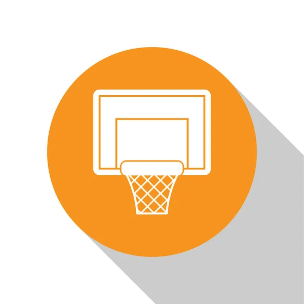 Λευκό εικονίδιο ταμπλό μπάσκετ απομονώνεται σε λευκό φόντο. Πορτοκαλί κουμπί κύκλου. Εικονογράφηση διανύσματος — Διανυσματικό Αρχείο