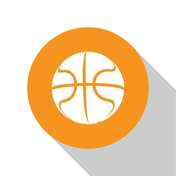 Icono de pelota de baloncesto blanco aislado sobre fondo blanco. Símbolo deportivo. Botón círculo naranja. Ilustración vectorial — Vector de stock