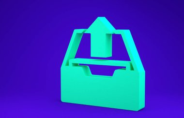 Gelen kutusu simgesi mavi arkaplanda izole edildi. Dosyaları arşivden çıkar. Minimalizm kavramı. 3d illüstrasyon 3d canlandırma