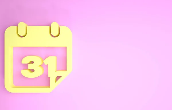 Żółty Kalendarz ikona izolowana na różowym tle. Koncepcja minimalizmu. Ilustracja 3d — Zdjęcie stockowe