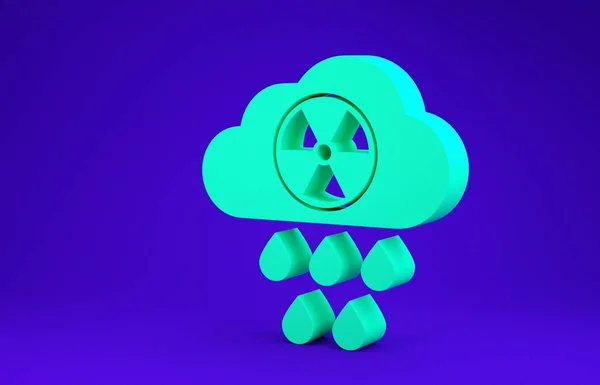 Green Acid rain and radioactive cloud icon isolated on blue background. Effects of toxic air pollution on the environment. Minimalism concept. 3d illustration 3D render