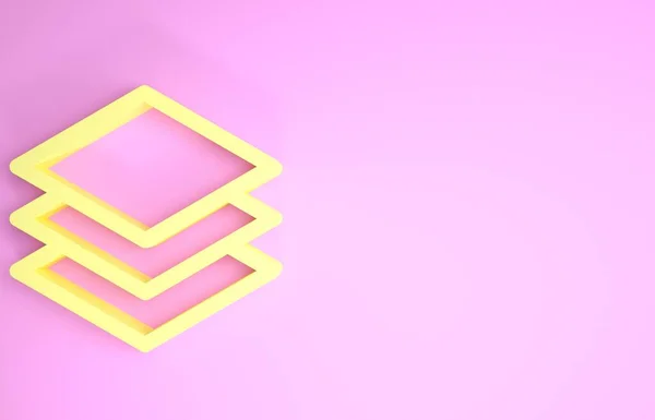 ピンクの背景に隔離された黄色のレイヤーアイコン。最小限の概念。3Dイラスト3Dレンダリング — ストック写真