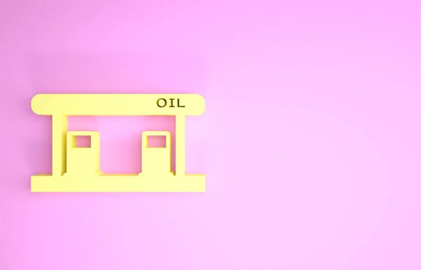 Yellow Gas filling station icon isolated on pink background. Transport related service building Gasoline and oil station. Minimalism concept. 3d illustration 3D render — ストック写真