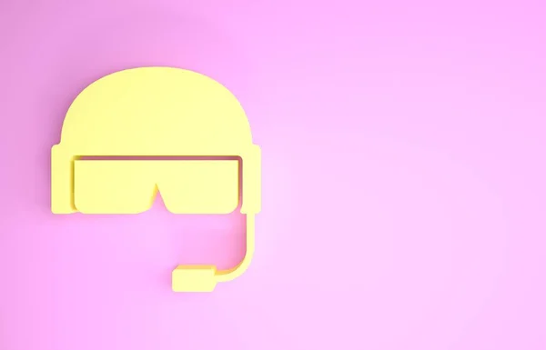 Κίτρινη Στρατιωτική κράνος εικονίδιο απομονώνονται σε ροζ φόντο. Στρατιωτικό καπέλο σύμβολο της άμυνας και της προστασίας. Προστατευτικό καπέλο. Μινιμαλιστική έννοια. 3D απεικόνιση 3d καθιστούν — Φωτογραφία Αρχείου
