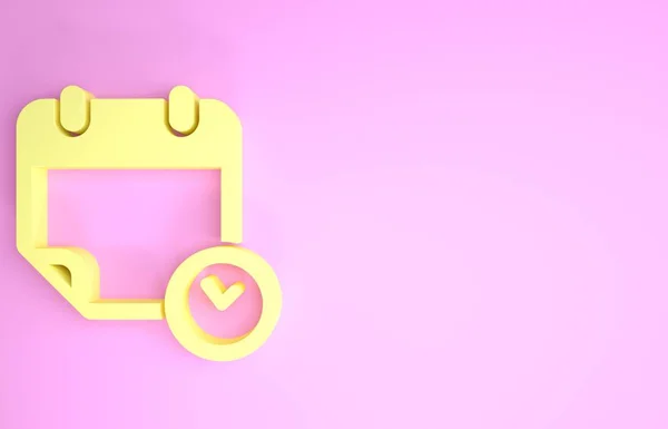 Желтый календарь и значок часов выделены на розовом фоне. Расписание, назначение, организатор, расписание, управление временем, важная дата. Концепция минимализма. 3D-рендеринг — стоковое фото