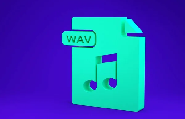 그린 WAV 파일 문서. WAV 버튼 아이콘을 다운로드할 수있습니다. WAV waveform 오디오 파일 포맷: 디지털 오디오 리프 파일용. 최소성 개념. 3D 일러스트 3D 렌더링 — 스톡 사진