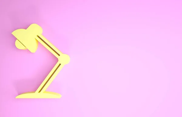 Ikona żółtej lampy stołowej izolowana na różowym tle. Lampa biurowa. Koncepcja minimalizmu. Ilustracja 3d — Zdjęcie stockowe