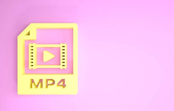 Yellow MP4 file document. Download mp4 button icon isolated on pink background. MP4 file symbol. Minimalism concept. 3d illustration 3D render — ストック写真