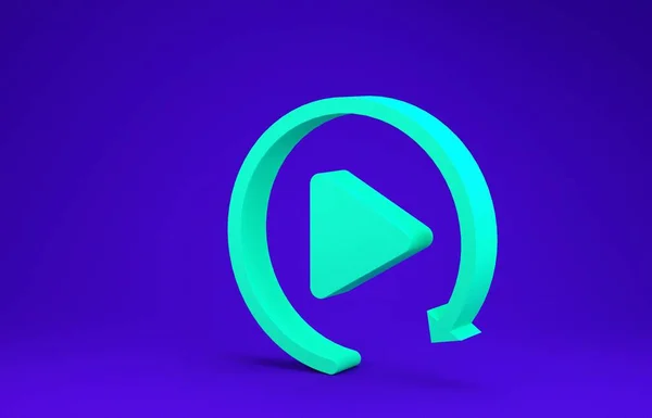 Green Video play button like simple replay icon isolated on blue background. Minimalism concept. 3d illustration 3D render — 스톡 사진