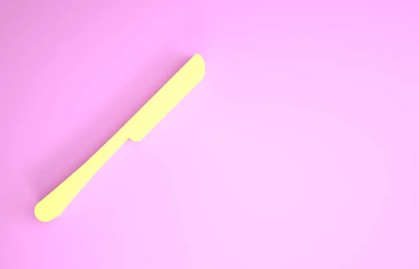 Žlutý nůž ikona izolované na růžovém pozadí. Symbol příboru. Minimalismus. 3D ilustrace 3D vykreslení — Stock fotografie