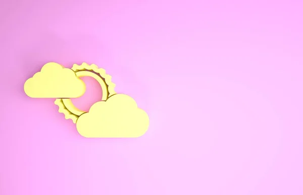 Gele zon en wolk weer pictogram geïsoleerd op roze achtergrond. Minimalisme concept. 3d illustratie 3d renderen — Stockfoto