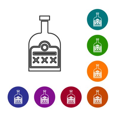 Beyaz arka planda izole edilmiş gri çizgi alkollü rom şişesi ikonu. Simgeleri renk daire düğmelerine ayarla. Vektör İllüstrasyonu
