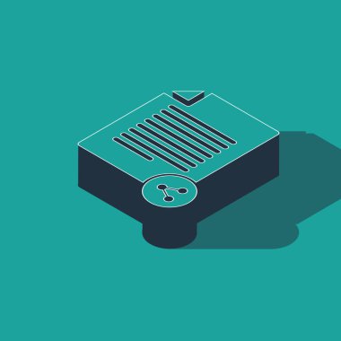 Isometric Share dosya simgesi yeşil arkaplanda izole edildi. Dosya paylaşımı. Dosya aktarım işareti. Vektör İllüstrasyonu