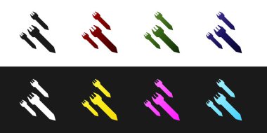 Roket simgesini siyah beyaz arkaplanda izole et. Vektör İllüstrasyonu