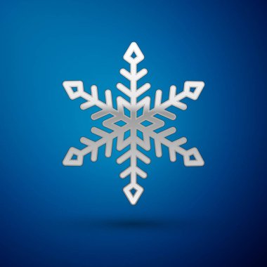 Gümüş Kar Tanesi simgesi mavi arkaplanda izole edildi. Vektör İllüstrasyonu