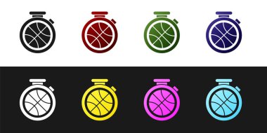 Set Stopwatch with basketball ball inside icon isolated on black and white background. Basketball time. Sport and training. Vector Illustration vector Set Stopwatch with basketball ball inside icon isolated on black and white background. Basketball time. Sport and training. Vector Illustration vector